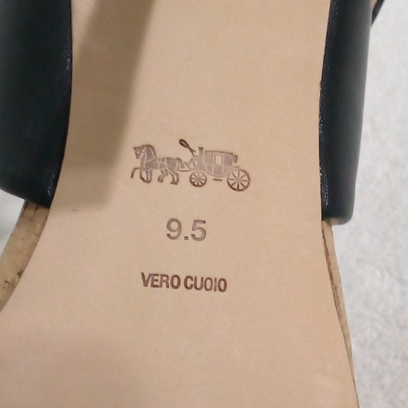 COACH KIT LEATHER SQUARE TOE STILETTO |SIZE 9.5 | BLACK / WOOD COLOR - Picture 8 of 12